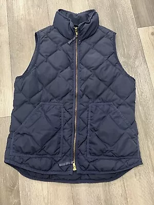 J. CREW Quilted Down Puffer Vest Navy Blue Size Small Gold Zipper • $19.95