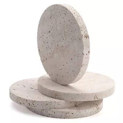 Travertine Stone Coasters For Drinks Round Set Of 4 Modern Marble Coaster For... • $30.88