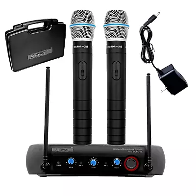 Wireless Dual Microphone System W/ Carry Case 2 PRO Karaoke Speech Handheld Mic • $39.84