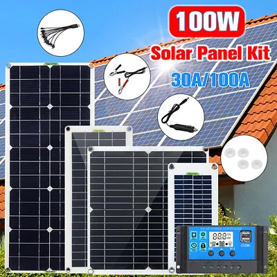 £12.56 • Buy 20-200W Solar Panel Kit 12V Battery Charger W/30A/100A Controller RV Camper Van