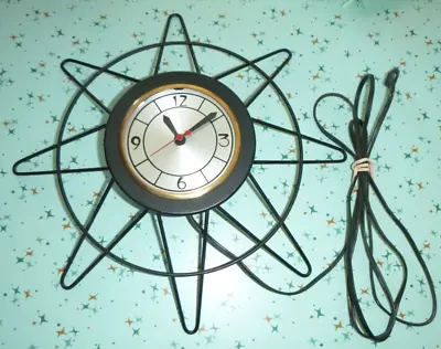Vtg Mid Century Sessions Wire Starburst Shaped Electric Wall Clock WORKING 13.5  • $74