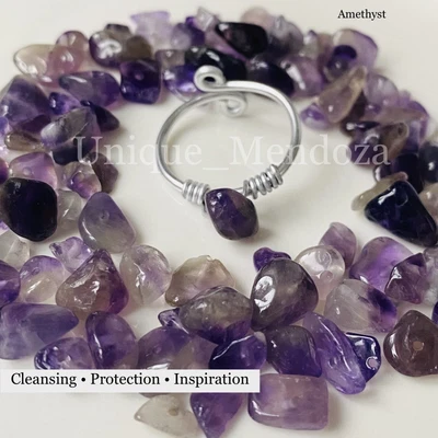 £3.99 • Buy Natural Gemstone Reiki Healing Crystal Adjustable Amethyst Ring - Handmade