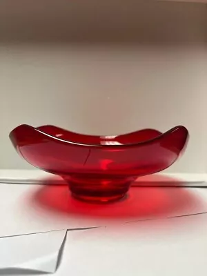 Vintage Viking Epic Ruby Red Art Glass Bon-Bon Bowl Scalloped Edge 6” Diam MCM • $10