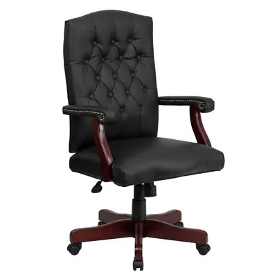 Martha Washington High Back Black Leather Executive Office Chair With Arms • $429.95
