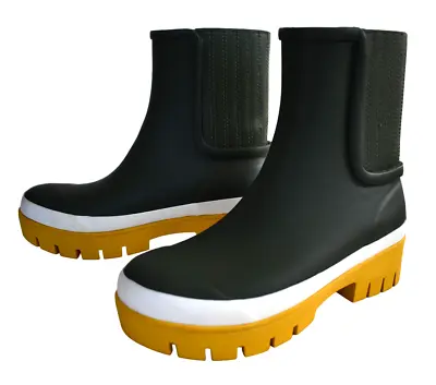 TORY BURCH Green Colorblock Foul Weather LUG SOLE Ankle RUBBER RAIN Boots US-5M • $80