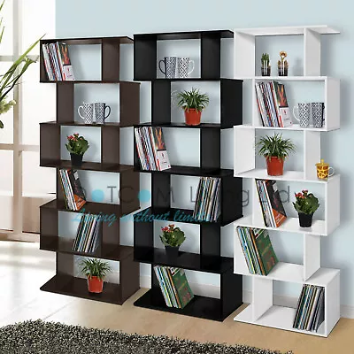 Wood Bookcase Bookshelf S Shape 6 Tier Shelves Free Shelving Storage Unit  • £54.99