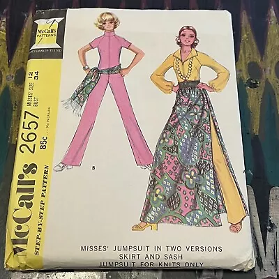 Vintage 1970s McCalls 2657 Boho Disco Jumpsuit + Skirt Sewing Pattern 12 UNCUT • $10