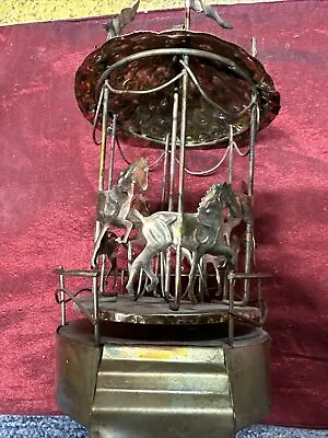 Vintage Brass 6 Horse Wind Up Music Carousel • $15.30