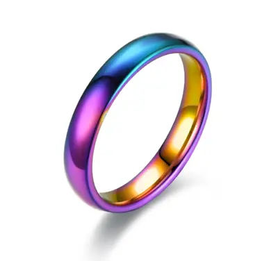 4MM Rainbow Titanium Stainless Steel Mens Womens Wedding Band Ring Multicolored • £3.75