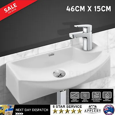 Bathroom Ceramic Basin Wall Mounted Glossy Vanity Sink Hand Wash Bowl White New • $59.82