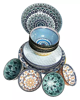 Dinner Set Of 17 Pieces Lovely Moroccan Vibrant Colours And Design Porcelain • $99.90