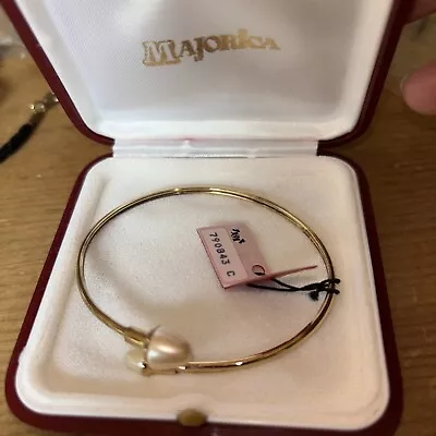 Vintage Majorica Spain Open End Goldstone Pearl Bracelet • $119.99