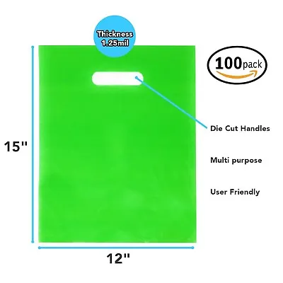 100 Pack 12  X 15  With 1.25 Mil - Green Merchandise Plastic Glossy Retail Bags  • $15.76