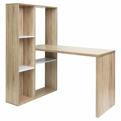 FurnitureR Phelps Modern Engineered Wood Computer Desk With Bookcase In Oak • $102.99