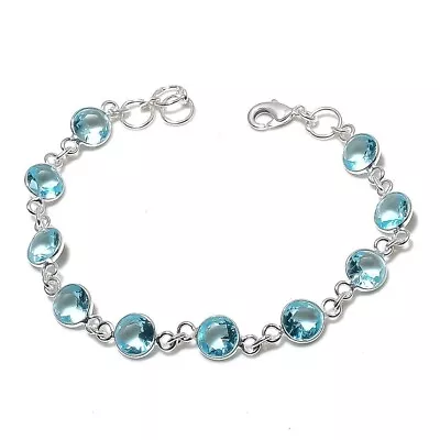 Aqua Aquamarine Gemstone Handmade 925 Sterling Silver Jewelry Bracelet Sz 7-8  • $10.99