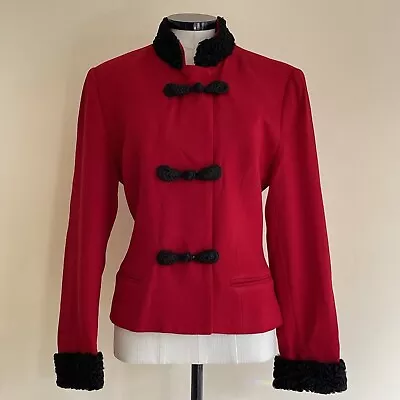 Simonton Studio Jacket Red Wool Black Persian Lamb Military Coat Christmas Uk 10 • £49.99