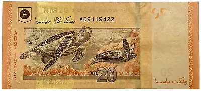 2012 Malaysia 20 Ringgit Unc Banknote W/Hawksbill & Leatherback Sea Turtle-P54a • $9.99