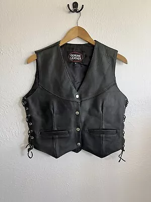 Vintage Biker Vest Size Medium Genuine Leather Goth Lace Sides Made In USA • $26.99