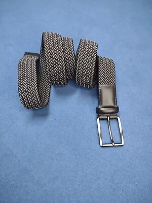  Men's Braided Belt Size 42 Elastic/Leather  Black & Gray • $12.50