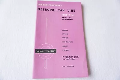 June 1956 Metropolitan Line Passenger Timetable London Transport Harry Beck Map • £19.99