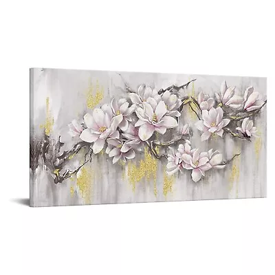 Sechars Magnolia Flower Painting Canvas Art Abstract Blossom Pictures Pink An... • $87