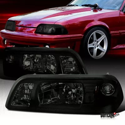 Fit 1987-1993 Ford Mustang 87-93 GT 1PC Style Smoke Headlights Head Lamps Pair • $133.99