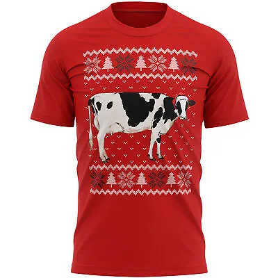 Christmas Cow T Shirt Farm Animal Gift For Secret Santa Him Her Animals Mens • £14.99