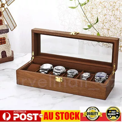 6 Slots Wooden Watch Box Jewelry Storage Case Gift Watch Display Organizer AU • $39.55