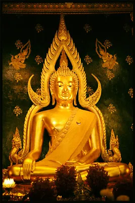 Tranquil Buddha Golden Sculpture Meditation Art Wall Room Poster - POSTER 20x30 • $23.98