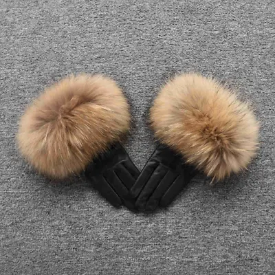 Women's Leather Glove Warm Real Sheepskin Fur Gloves Fashion Style  Fluffy Fur • $61.24