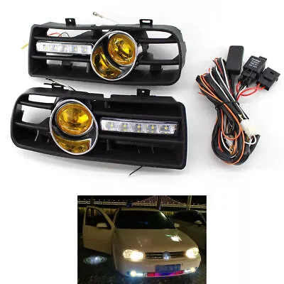 For VW Golf MK4 97-03 Front Bumper Grill Yellow Fog Light Grille W/ LED DRL Lamp • $88.93