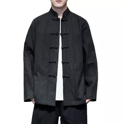 Chinese Style Men's Retro Buttoned Linen Pleated Stand Collar Jacket Coat Tops • $103.99