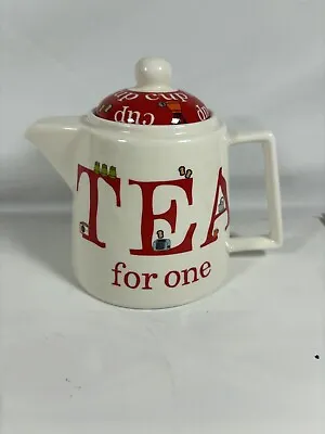 M&S Marks And Spencer Tea For One Pot TeaPot Red & Cream 4.5” • £8.99