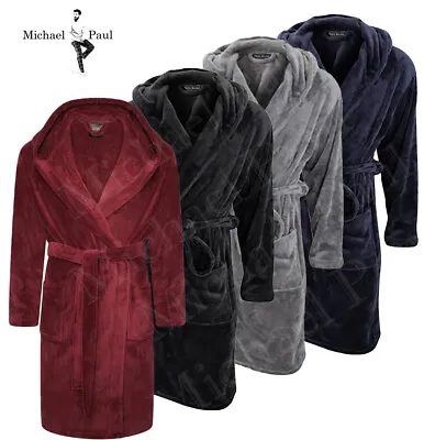Michael Paul Mens Dressing Gown Hooded Super Soft&cosy Fleece Robe Sizes M-5xl • £29.98