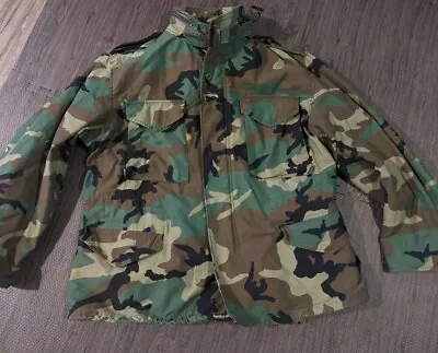 US Military Cold Weather Field Woodland Camouflage Coat Jacket Large Short Camo • $45