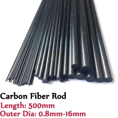 10* 500mm Carbon Fiber Solid Rods For RC Airplane Matte Pole Select Dia 0.8-12mm • £4.43