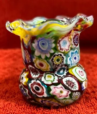 Italian Murano Art Glass Millefiori Ruffled Rim Toothpick Holder - Vase • $94.99