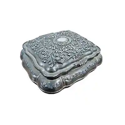 Vintage Silver Plated Jewelry Box - Ornate Floral Embossed & Blue Lined Interior • $24.99