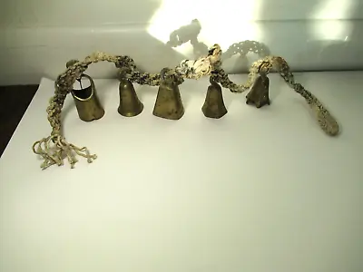5 Vintage Mixed Bells Of Sarna On Rope Brass India Melodic 30  Hanging • $19.99