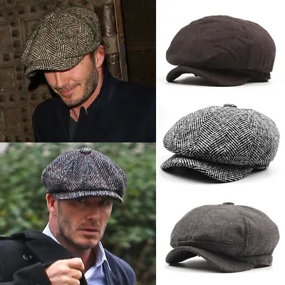 Chic Men Stripe Newsboy Designer Peaked Cap Warm Beret Golf Octagonal Boina Hat • $12.99