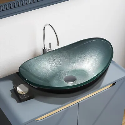£95.95 • Buy Modern Tempered Glass Art Countertop Sink Basin Sit-on Vessel Washing Bowl Waste