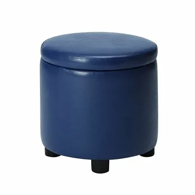 $71.45 • Buy Designs4Comfort Round Accent Storage Ottoman In Blue Faux Leather Fabric