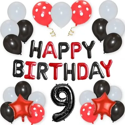 Black Red Happy Birthday Balloons Foil Number 18th 21st 30th Age Decoration  • £11.45