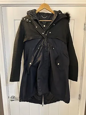 Ladies Massimo Dutti Medium Coat - Navy-Black Detatchable Gilet Hooded Rain Coat • £19.95