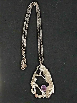 Vintage Custom Made Sterling Silver Necklace & Pendent With Amethyst Stone • $175