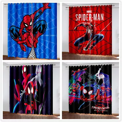 Kids Boys 3D Spiderman Window Curtains Bedroom Blackout Curtains Ring Top Eyelet • £31.20