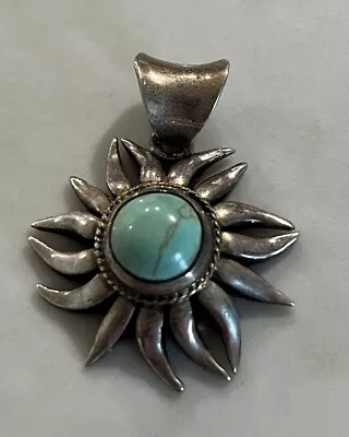 Old Pawn Sterling Silver Turquoise Sun Pendant Vtg Rare Estate Found 14g Navajo  • $42