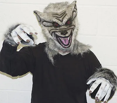 £29.99 • Buy Grey Werewolf Latex Mask & Gloves, Halloween Fancy Dress Scary Wolf Warewolf Dog
