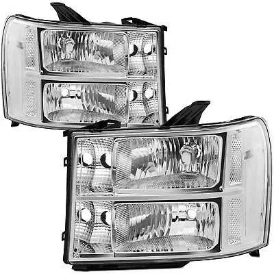 For 2007-2013 GMC Sierra 1500 2500HD 3500HD Chrome Clear Headlights Pair • $80.99