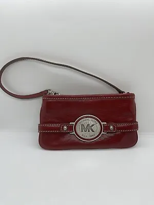 Michael Kors Wristlet Wallet Fulton Meduim Zip Clutch Pebbled Leather Claret • $30